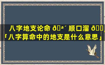 八字地支论命 🪴 顺口溜 🌸 「八字算命中的地支是什么意思」